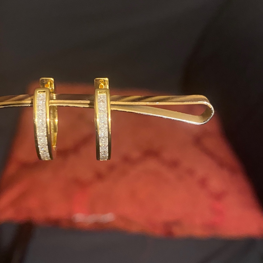 14k Gold over sterling silver, moissonite Hoop Earrings signed.